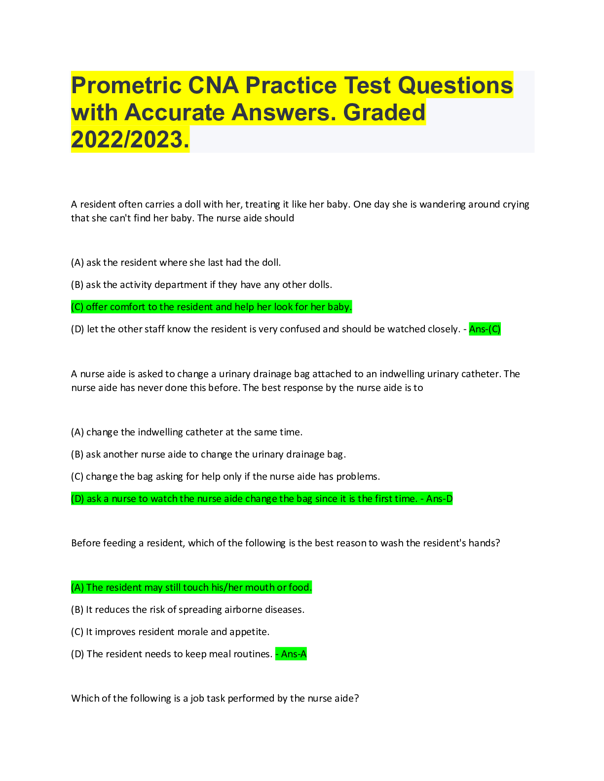 Prometric CNA Practice Test Questions with Accurate Answers. Graded